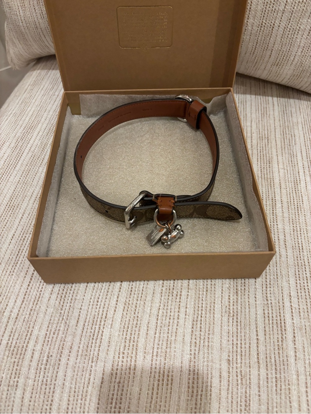 Coach Brown Monogram Leather Dog Collar with Silver Hardware